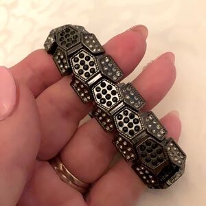 Stretch Black Bangle Hematite & Clear crystal Pave Geometric Statement Bracelet
